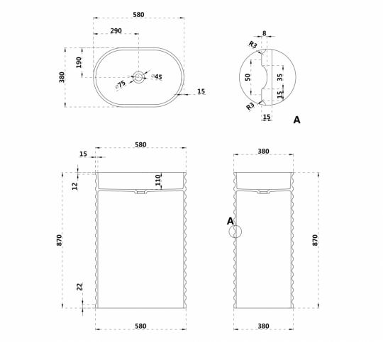 Раковина отдельностоящая ABBER Stein AS2550 белая матовая схема 2