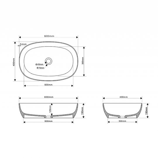 Раковина накладная ABBER Stein AS2633 белая матовая схема 2 Раковина накладная ABBER Stein AS2633 белая матовая схема 2