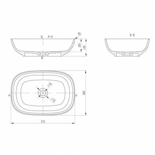 Раковина накладная ABBER Stein AS2637 белая матовая схема 2 Раковина накладная ABBER Stein AS2637 белая матовая схема 2
