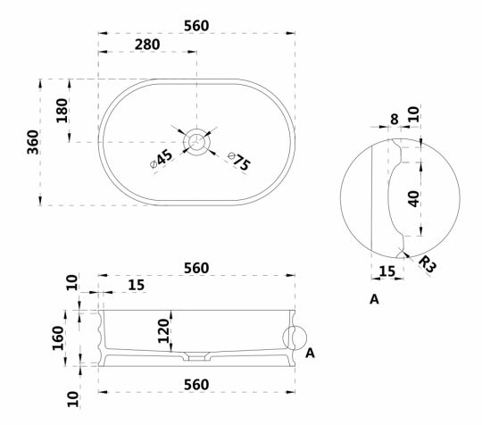 Раковина накладная ABBER Stein AS2650 белая матовая схема 2