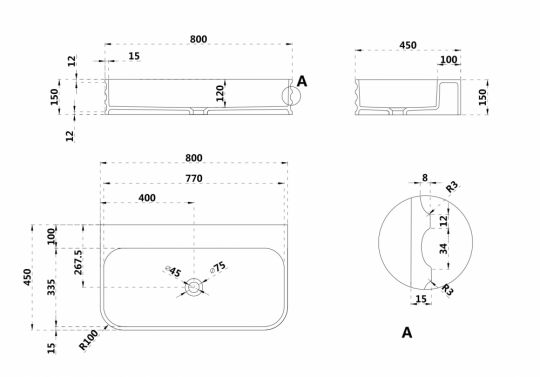 Раковина подвесная ABBER Stein AS2651-0.8 белая матовая схема 2 Раковина подвесная ABBER Stein AS2651-0.8 белая матовая схема 2