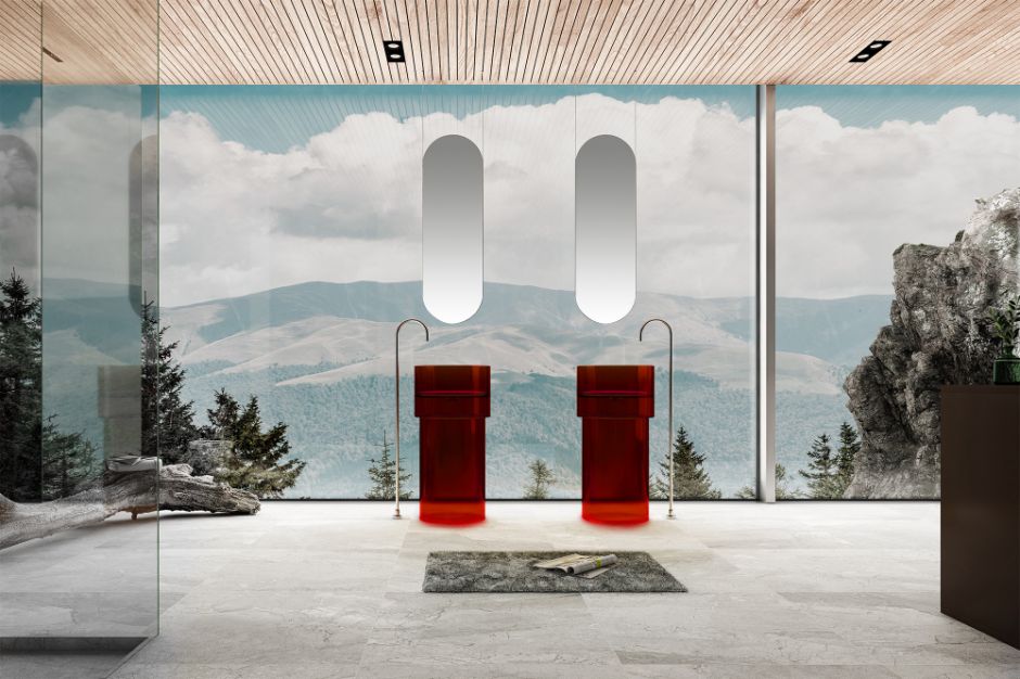 Раковина отдельностоящая прозрачная ABBER Kristall AT2701Rubin-H красная ФОТО