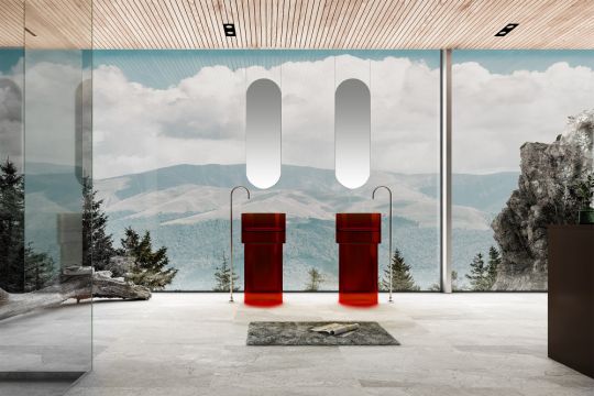 Раковина отдельностоящая прозрачная ABBER Kristall AT2701Rubin-H красная схема 3