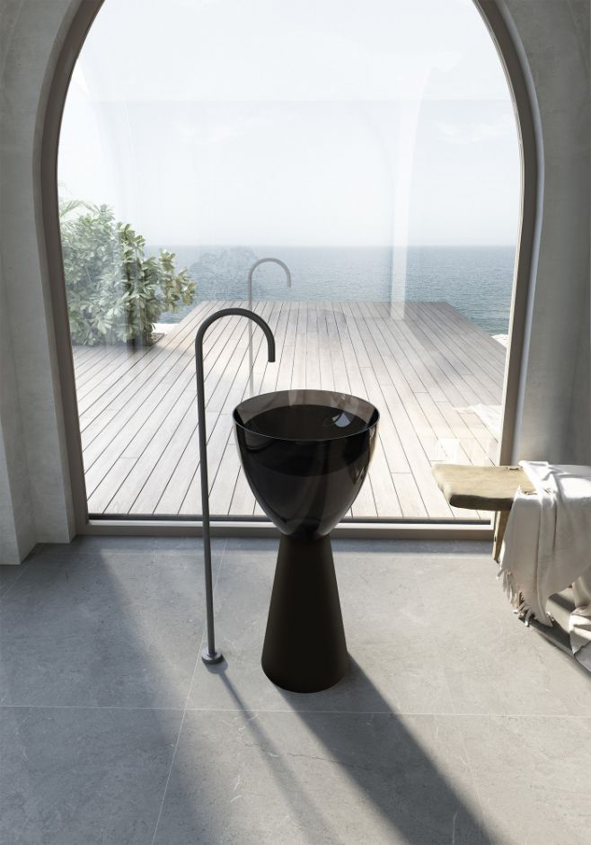 Раковина отдельностоящая прозрачная ABBER AT2703Onyx-Black черный/черный матовый ФОТО