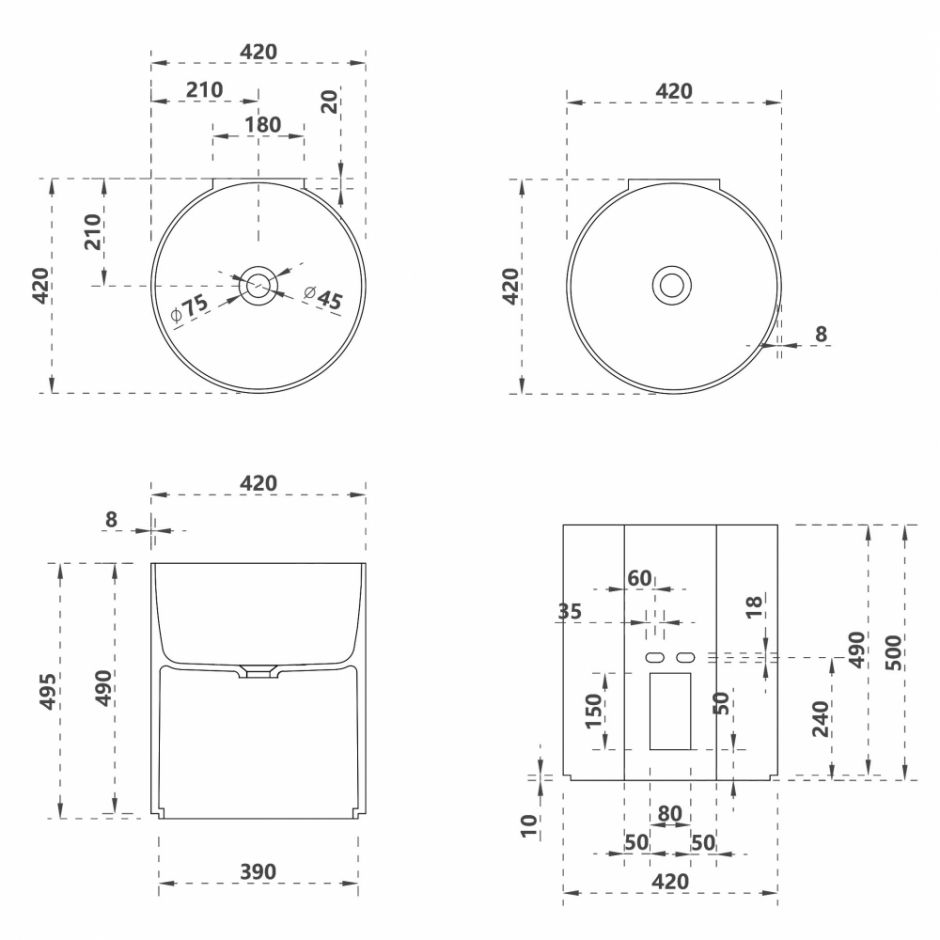 Раковина подвесная прозрачная ABBER Kristall AT2704Onyx черная ФОТО
