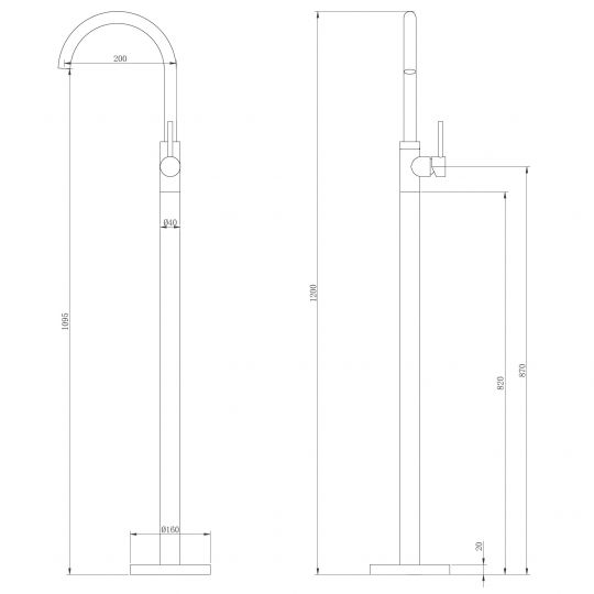 Смеситель ABBER Wasser Kreis AF8141NG напольный для раковины, никель схема 2 Смеситель ABBER Wasser Kreis AF8141NG напольный для раковины, никель схема 2