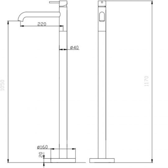 Смеситель ABBER Wasser Kreis AF8140G напольный для раковины, золото матовое схема 2 Смеситель ABBER Wasser Kreis AF8140G напольный для раковины, золото матовое схема 2