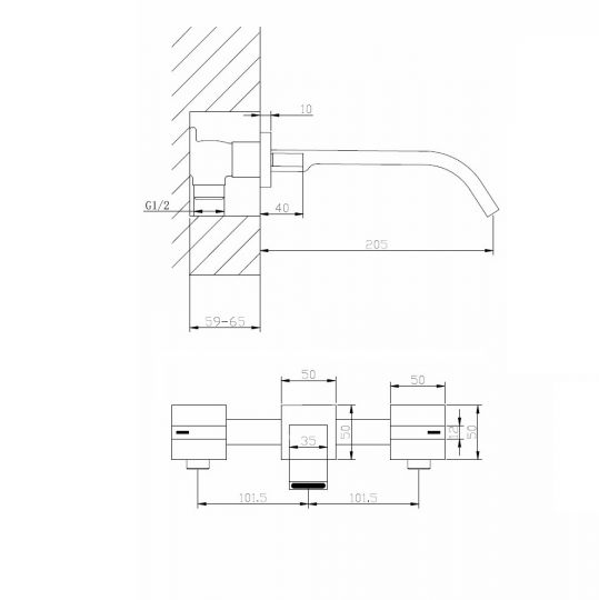 Смеситель ABBER Wasserfall AF8612G для раковины скрытого монтажа, золото матовое схема 2