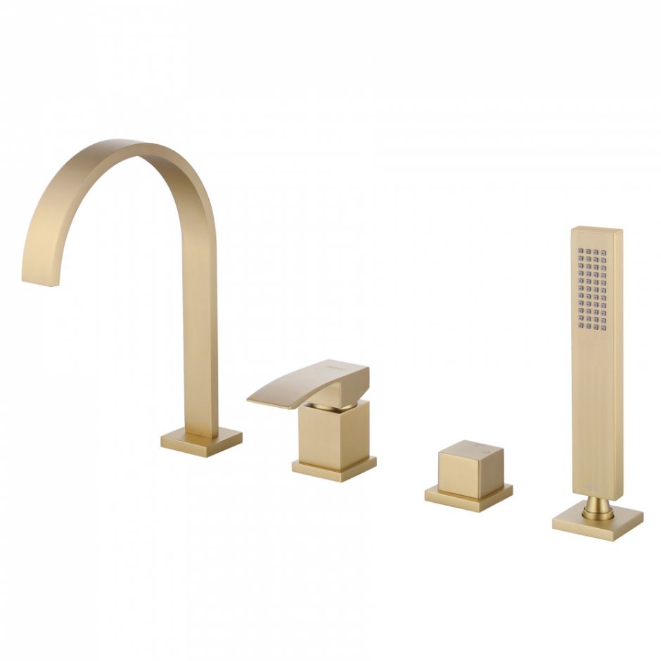 Смеситель ABBER Wasserfall AF8613G на борт ванны, золото матовое