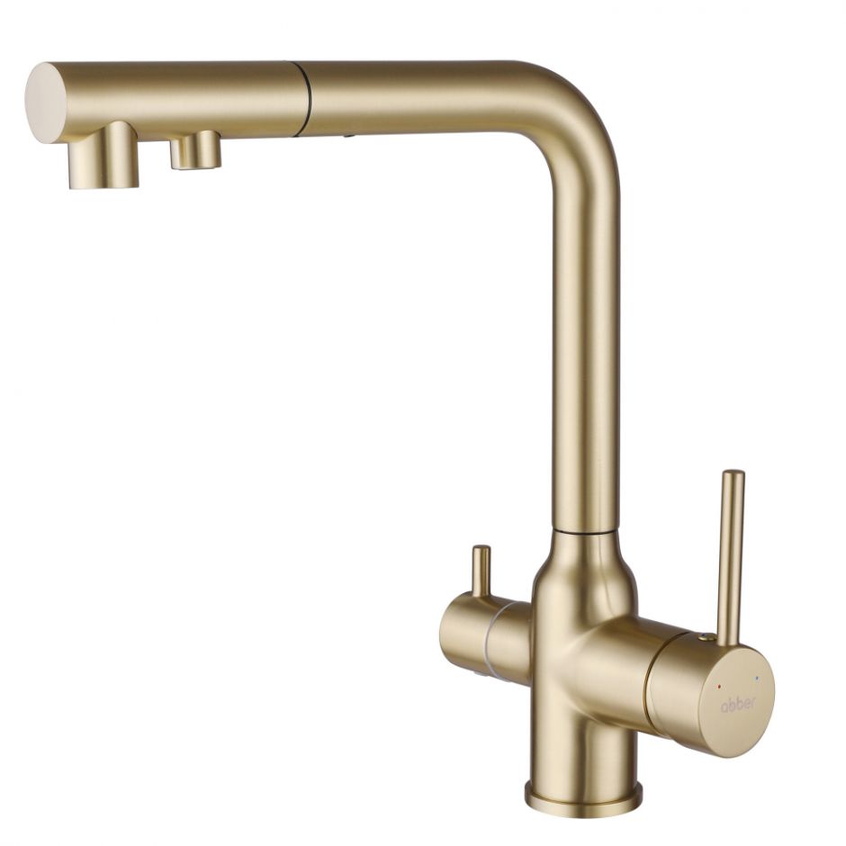 Изображение Смеситель ABBER Emotion AF8814G для кухни с подключением фильтра и выдвижной лейкой, золото матовое