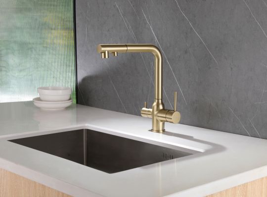 Смеситель ABBER Emotion AF8814G для кухни с подключением фильтра и выдвижной лейкой, золото матовое схема 3