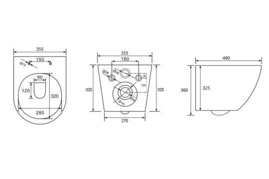 Комплект подвесной унитаз ABBER Bequem AC1100T белый с инсталляцией AC0105 и кнопкой AC0121MW белая матовая схема 2