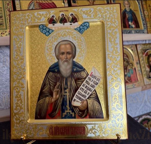 Сергий  Радонежский 27х31 см (рукописная икона с сусальным золотом и чеканкой)
