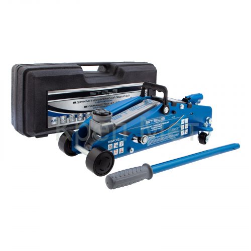 Домкрат гидравлический подкатной с фиксатором, 2.5 т, Safety Pin, 140-385 мм, в кейсе Stels