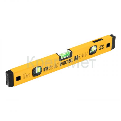 Уровень алюминиевый, магнит., фрезерованный, 3 глазка (1 зеркал.) 0,5 мм/м, 400 мм Denzel