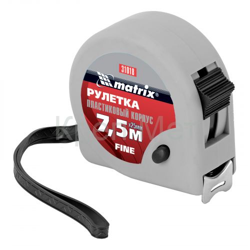 Рулетка Fine,7,5 м х 25 мм,пластиковый корпус Matrix