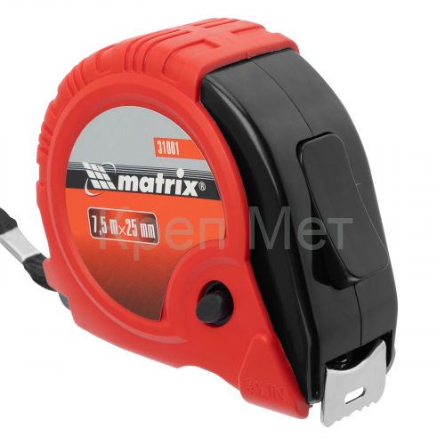 Рулетка Rubber,7,5 м х 25 мм,обрезиненный корпус Matrix