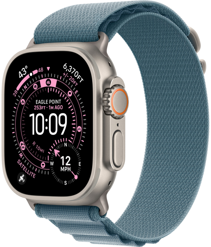 Apple Watch Ultra 3, 49 мм, Natural Titanium Light Blue Alpine Loop M