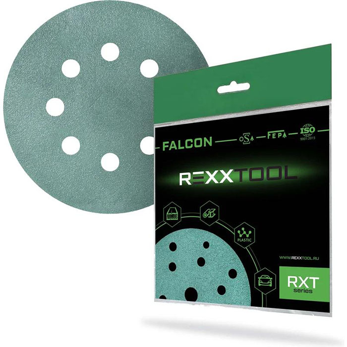 REXXTOOL FALCON P40 Шлифовальный круг абразивный на липучке , диаметр 125мм, 8 отв., в упаковке 10 шт.