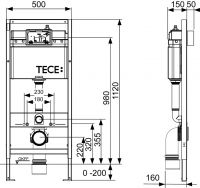 Инсталляция (монтажная рама) для подвесного унитаза Tece Base K440407 с кнопкой смыва схема 5