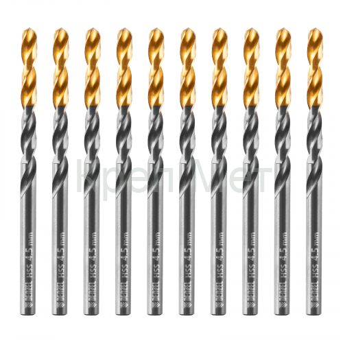 Сверло по металлу, 4,5 мм, HSS-Tin, Golden Tip, 10 шт. Denzel