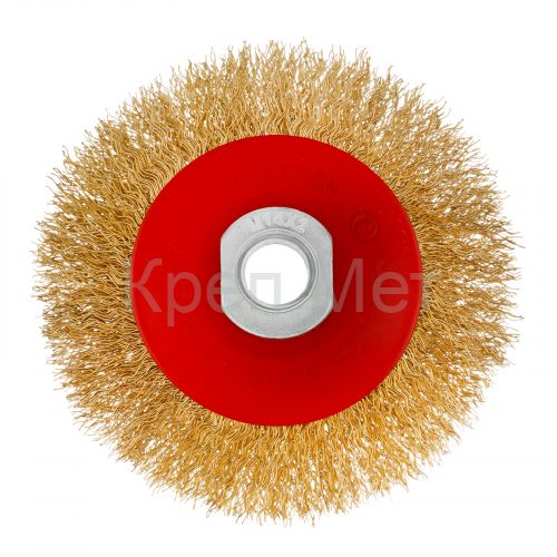 Щетка для УШМ, 100 мм, М14, "тарелка", латунированная витая проволока Matrix