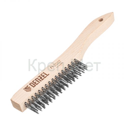 Щетка зачистная 3-х рядная, прямая проволока из нержавеющей стали с деревянной ручкой, EFP// Denzel