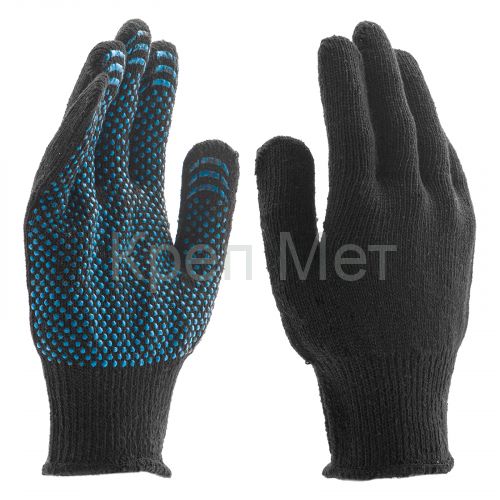 Перчатки хлопкоэфирные плюшевые, ПВХ "Точка", 7 кл, 55 гр Сибртех