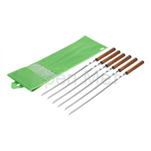 Набор шампуров угловых, 650 мм, с цельной деревянной рукояткой, в чехле, 6 шт, Camping Palisad