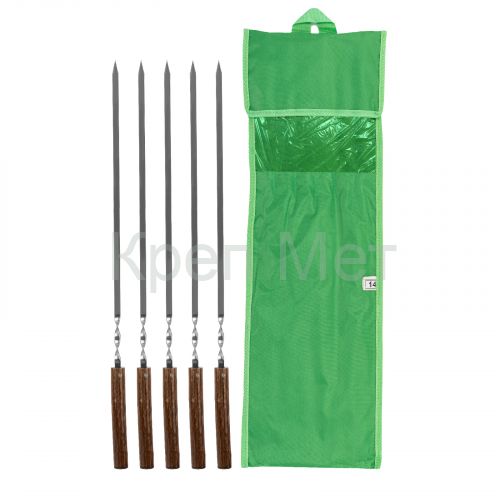 Набор шампуров плоских, 650 мм, с цельной деревянной рукояткой, в чехле, 6 шт, Camping Palisad