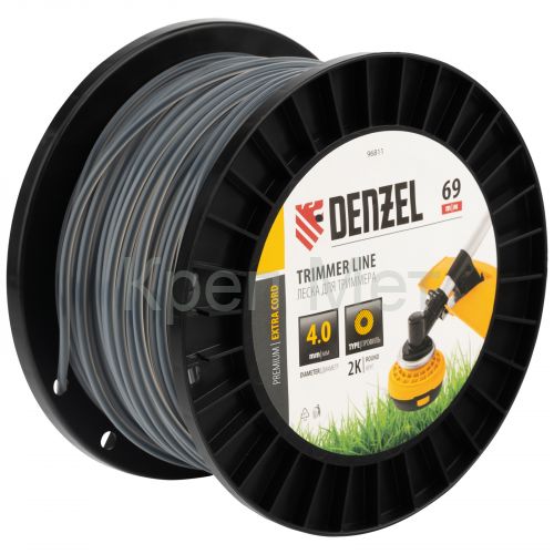 Леска для триммера двухкомпонентная круглая, 4,0мм х 69м, на DIN катушке EXTRA CORD Denzel