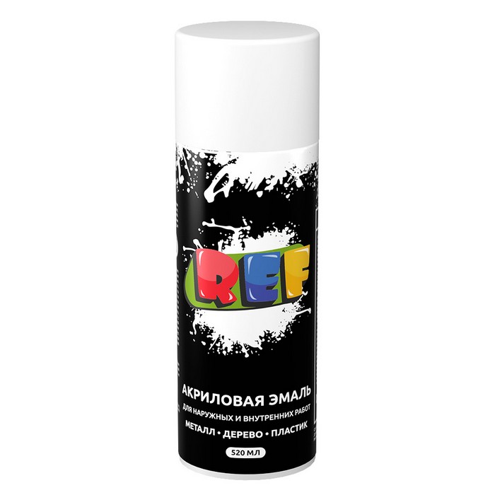 REF Алкидная эмаль универсальная, цвет белый, аэрозоль, объем 520мл.