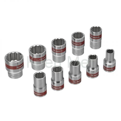 Набор торцевых головок, 1/2", 12 гранные, CrV, 10-24мм, 10 штук Matrix