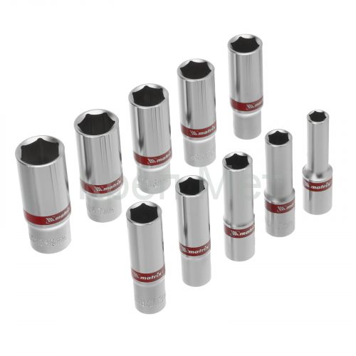 Набор удлиненных торцевых головок 3/8", 6 гранные, CrV, 8-19мм, 10 штук Matrix