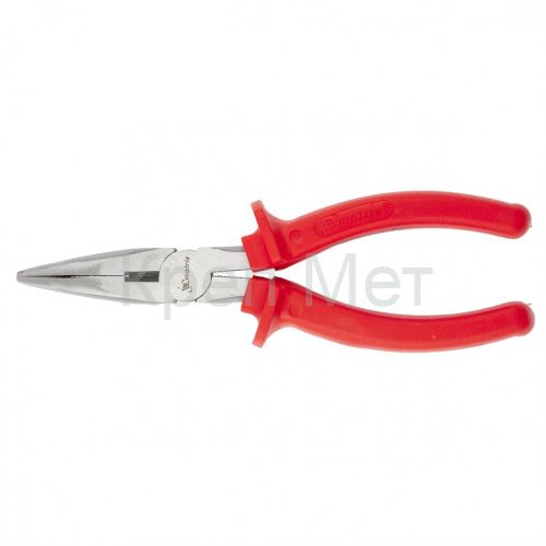 Длинногубцы изогнутые Econom, 160 мм, шлифованные, пластмассовые рукоятки Matrix