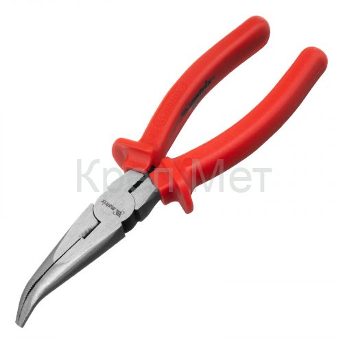 Длинногубцы изогнутые Econom, 200 мм, шлифованные, пластмассовые рукоятки Matrix