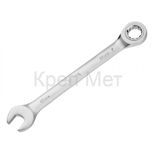 Ключ комбинированный трещоточный, 17 мм, CrV, матовый хром Denzel
