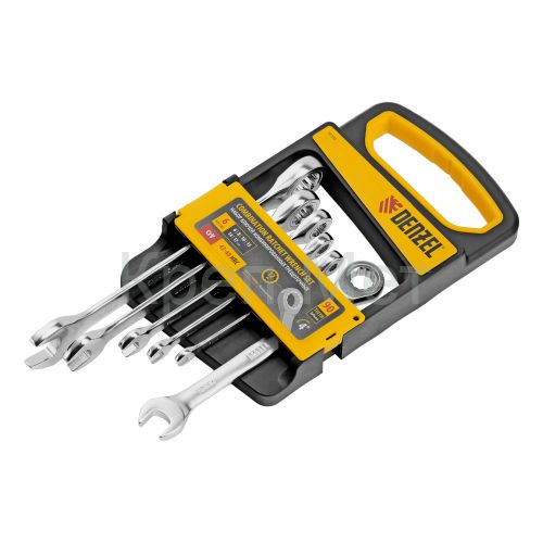 Набор ключей комбинированных трещоточных 6-17 мм, 6 шт., CrV, матовый хром Denzel