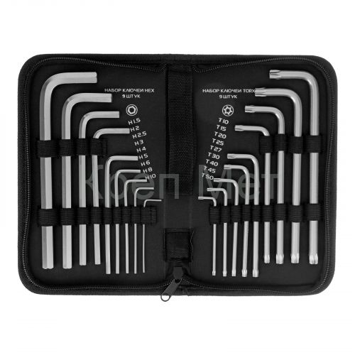 Набор ключей имбусовых HEX-Torx , 18 шт: HEX 1.5-10 мм, T10-T50, CrV, удлиненных, с сатиновым покрытием Matrix