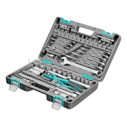 Набор инструментов 1/2", 1/4", CrV, 12 гранные головки, пластиковый кейс, 82 предмета Stels