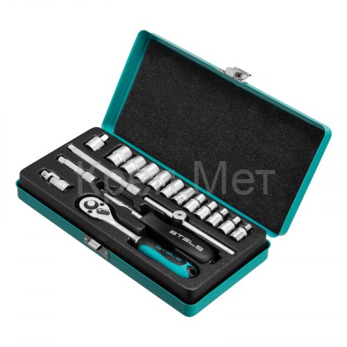 Набор торцевых головок с трещоткой, 1/4", 18 предметов Stels