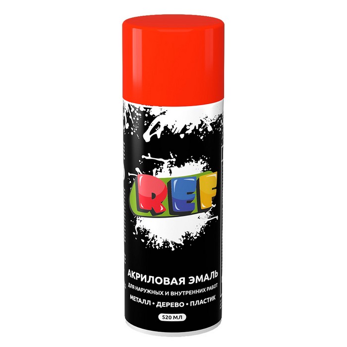 REF Акриловая эмаль флуоресцентная, цвет оранжево-красный, RAL 1006, аэрозоль, объем 520мл.