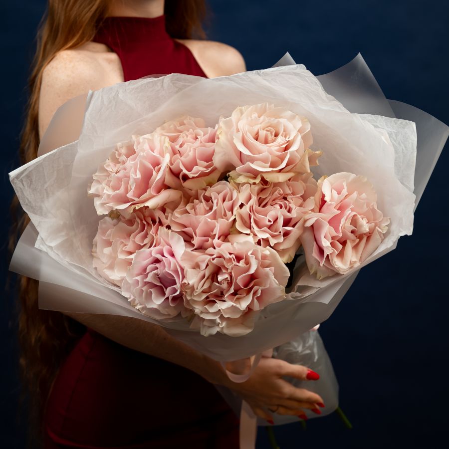 9 французских роз (сорт Пинк Мондиаль)