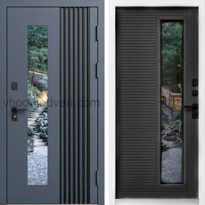 Входная дверь Termo-door Фортис - Бетон темный, белый короб с терморазрывом и стеклопакетом