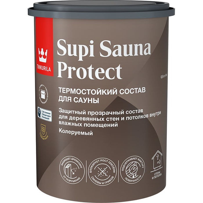 Tikkurila Supi Sauna Protect EP состав защитный для стен и потолков в бане и сауне п/мат 0.9л