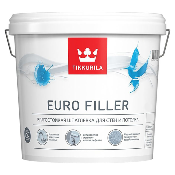 Tikkurila Euro Filler шпаклевка влагостойкая для стен и потолков 10л