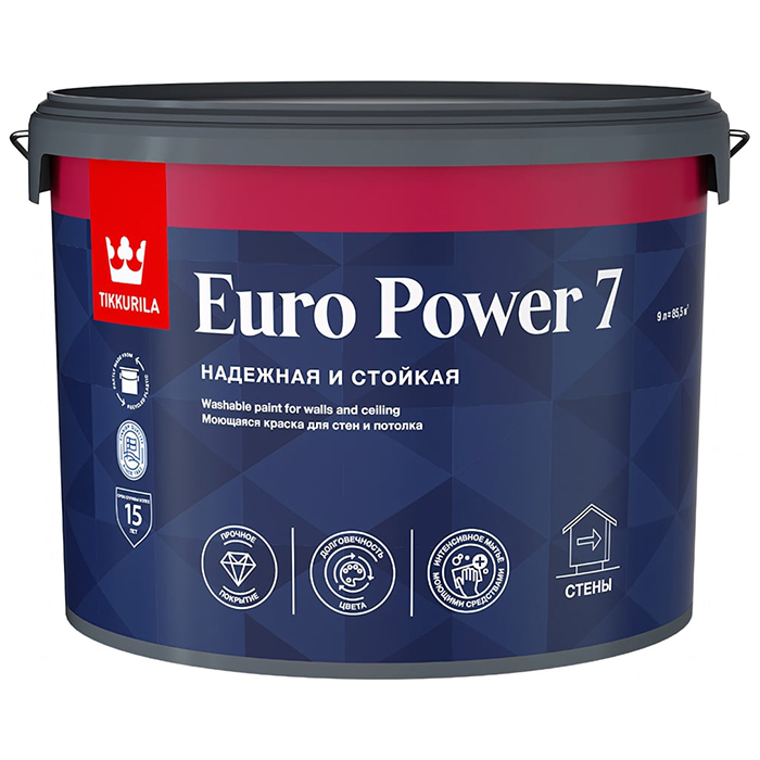 Tikkurila Euro Power 7 краска моющаяся для стен и потолка матовая база A 9л