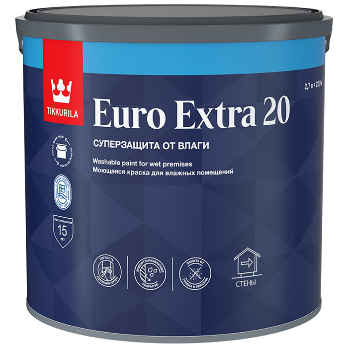 Tikkurila Euro Extra 20 краска моющаяся для влажных помещений база А 2.7л
