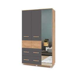 Виора В33 Шкаф 3-х дв.+2 ящ. с зерк. Золотой дуб/Графит