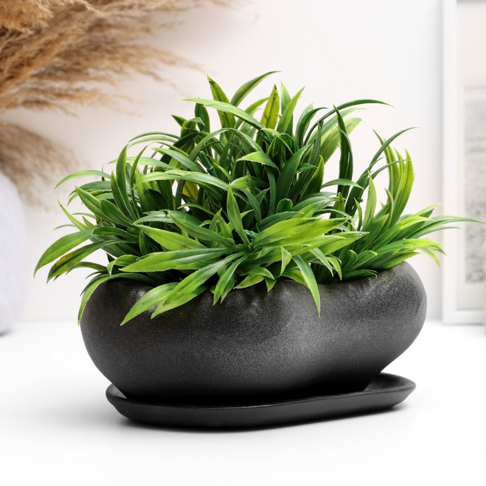 Горшок для кактусов и суккулентов «Бонсай», 600 мл, 17?14?7 см, керамический, с поддоном, серый